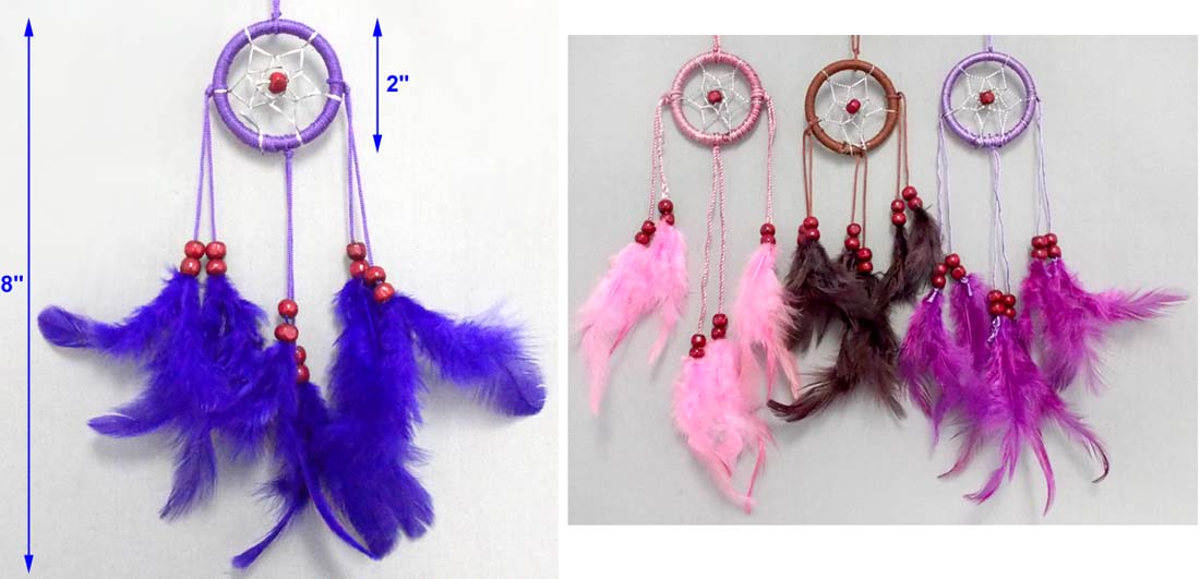 Native Pride Dream Catchers With Wooden BEADS & Silver Thread  2''