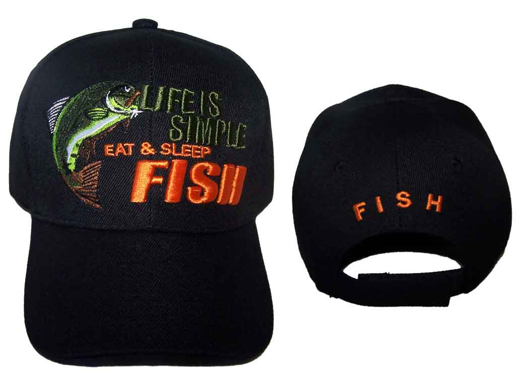 ''Eat, Sleep, Fish''  FISHING Embroidered Baseball Caps Hats
