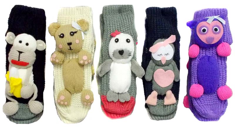 Girls Slipper SOCKS With Animal Appliques (Size: 9-11)