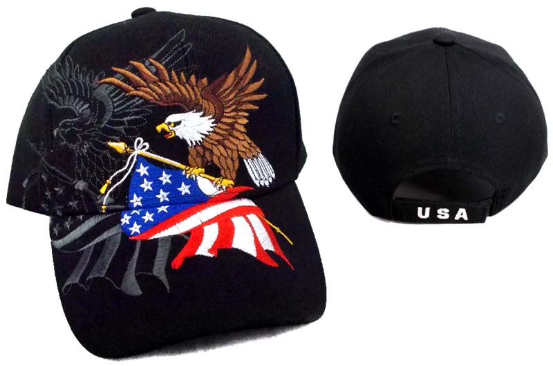 USA  Baseball Caps  Embroidered.... Eagle & US FLAG - Black Color
