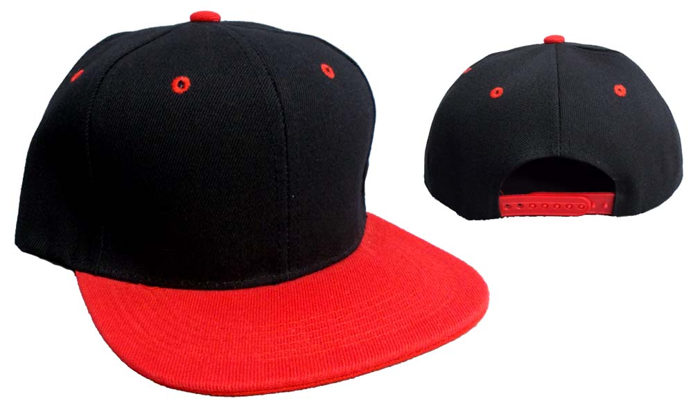 Snap Back Flat Brim BASEBALL CAPs - Black & Red Combo