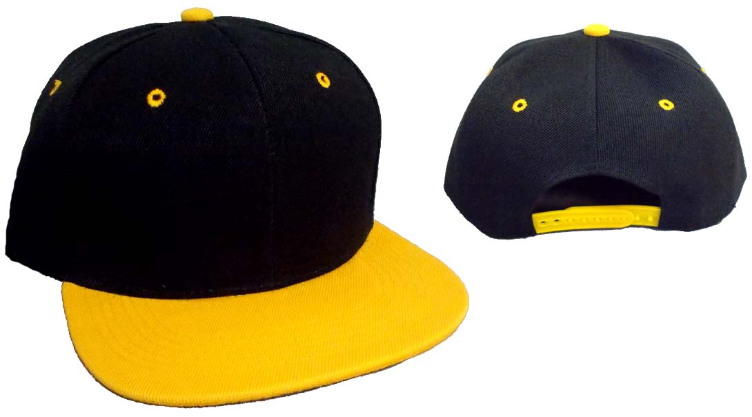 Snap Back Flat Brim BASEBALL Caps - Black & Yellow Combo