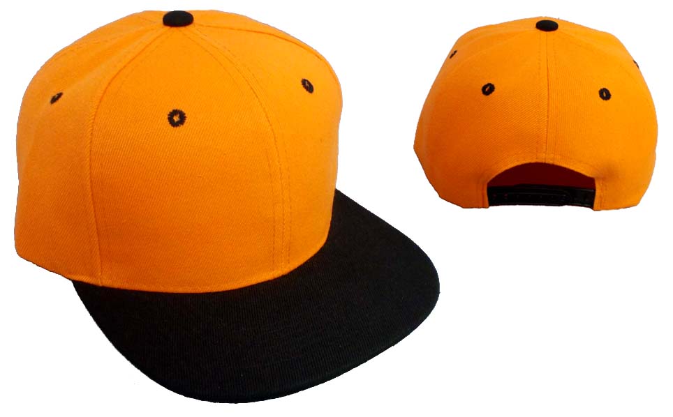 Snap Back Flat Brim BASEBALL Cap - Orange & Black Combo