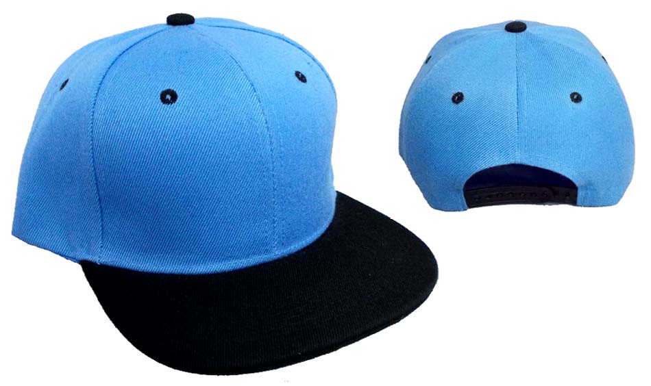 Snap Back Flat Brim BASEBALL Cap - Sky Blue & Black Combo