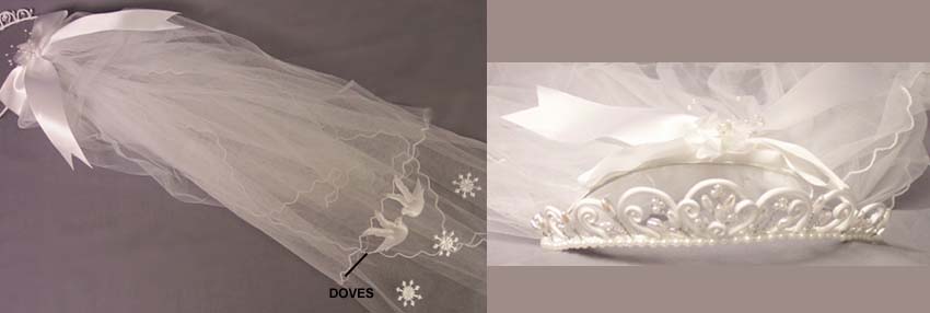 Girls Embellished Communion Veils  - With Doves & FLOWERS
