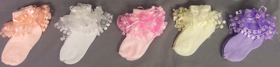 BABY Frilly SOCKS - Rose Flower - In  White & Color  ( # GNS111)