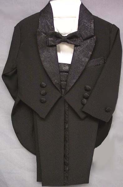 5Pc Black Tuxedo With Coattail & Jacquard:  Infant ( # 108B)
