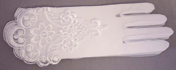 Girls Embroidered White Sheer GLOVES - Sizes: 4-7   ( # SA-A)