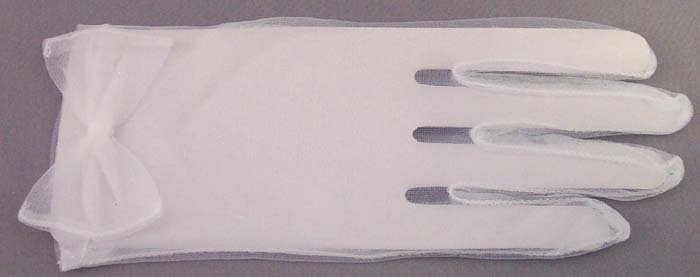 Womens White Sheer GLOVES With Bow ( # NS2002-Bow)
