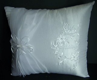 ''Our Wedding'' White Embroidered Pillows With FLOWER