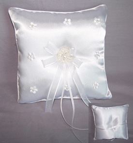 RING Bearers White Pillow With Faux Pearls and Embroidery