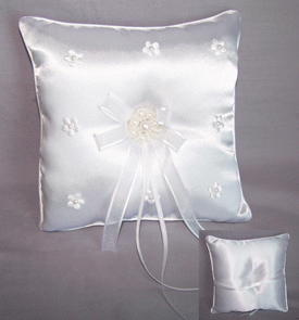 Ring Bearers White PILLOW With Faux Pearls and Embroidery