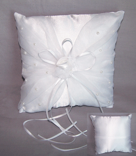 RING Bearers White Pillow with Rose Bud and Embroidery