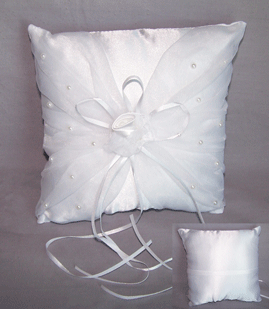 Ring Bearers White PILLOW with Rose Bud and Embroidery