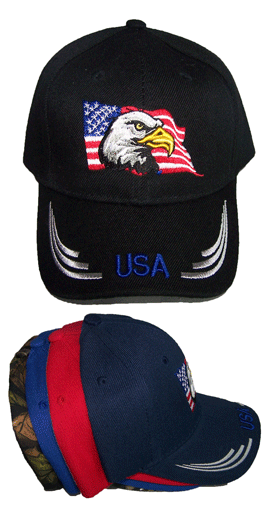 ''USA'' Eagle and US FLAG  Embroidered Caps - Kids Size