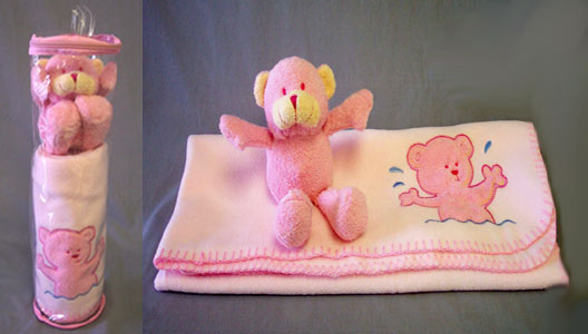 Baby Gift Sets - 3Pc  BLANKET, Plush Toy & Bag ( #  AT-4519B)