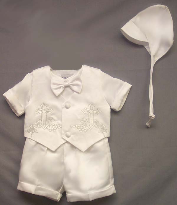 5Pc Boys Christening SHORT Sets - Silver Embroidery (Sizes: 2-4)