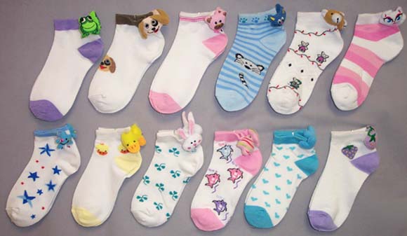 Girls Fashion Crew SOCKS  - Animal Heads ( # OR  2307AN)