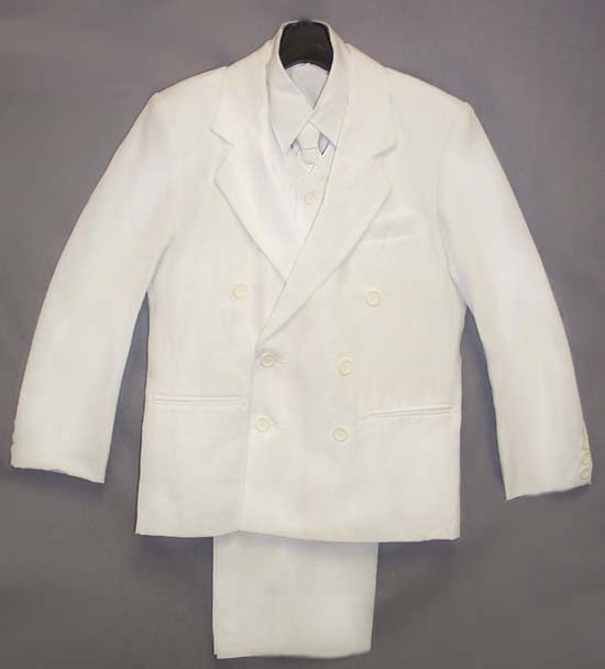 Boys 5Pc Double Breasted Vested Suits - White  Color  (8-14)