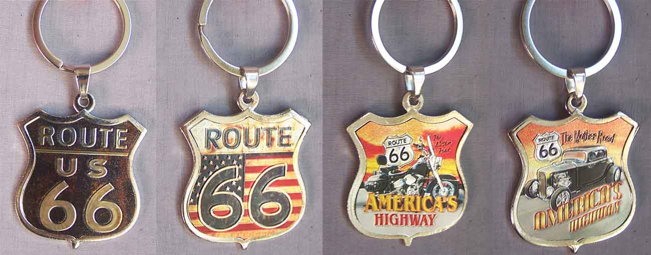 ROUTE 66 Key Chains Key Rings In Metal - Assorted Designs