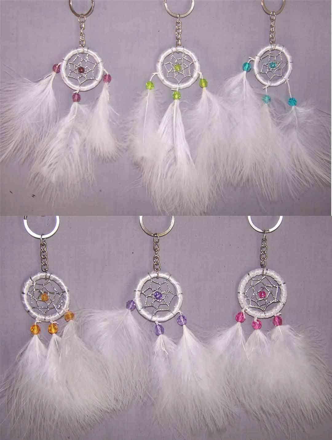 Native Pride  Tribal Dream Catcher Key Chains White Feathers
