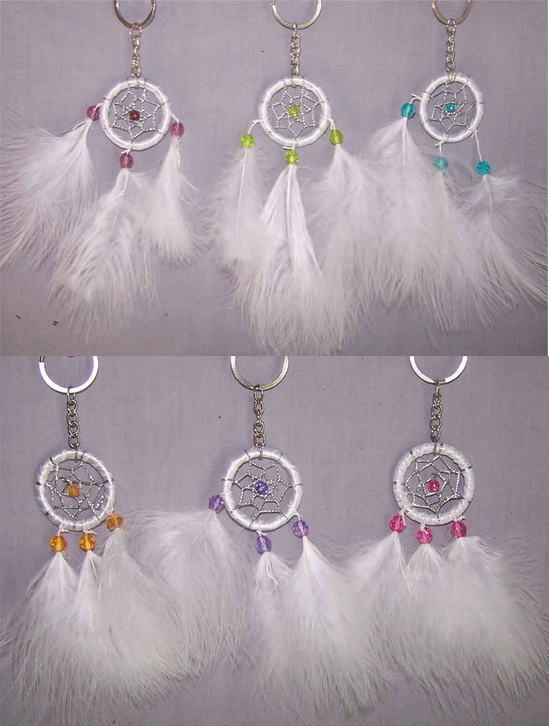 Native Pride  Tribal DREAM CATCHER Key Chains White Feathers