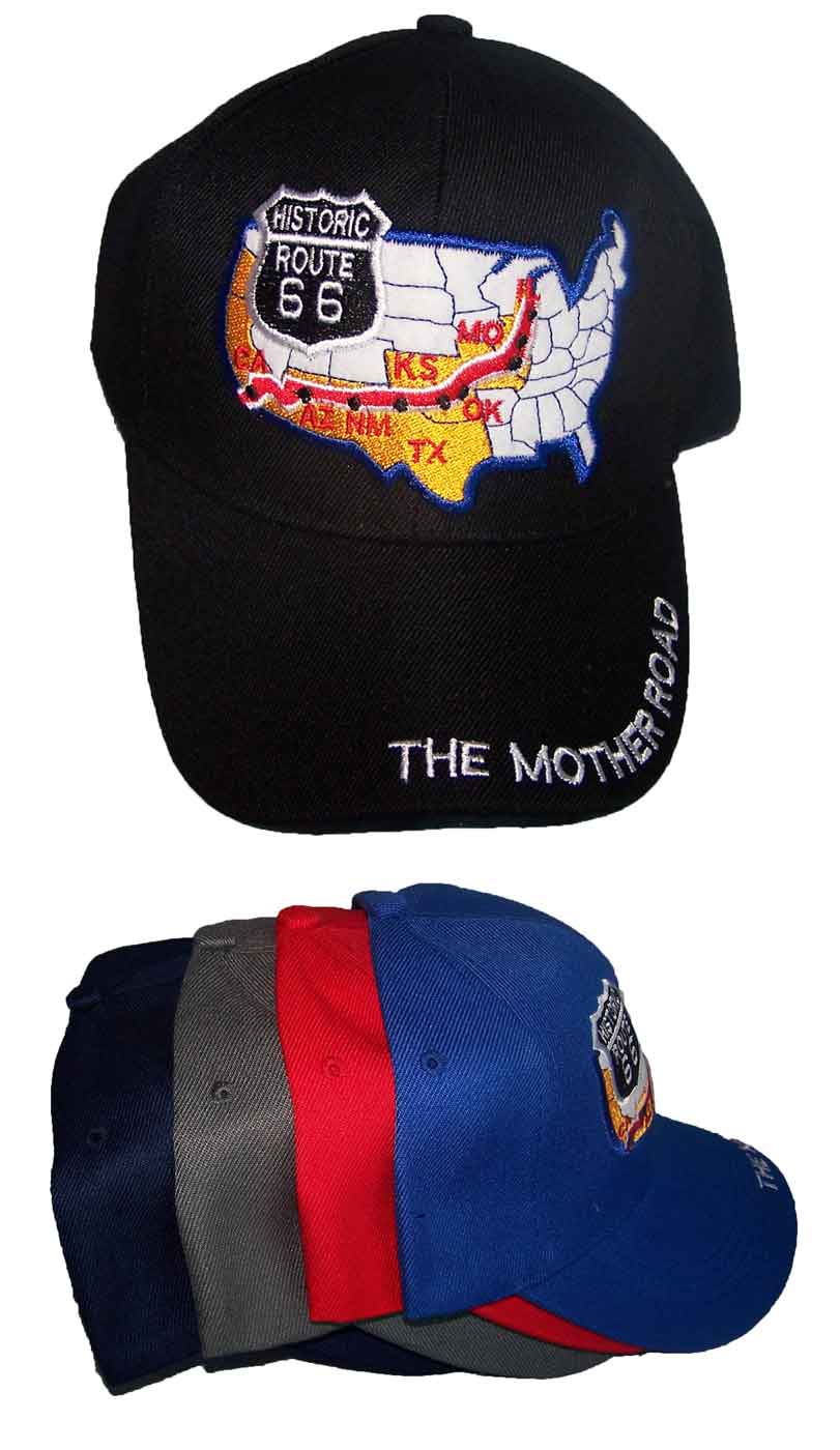 Route 66 US Map Embroidered BASEBALL Caps - USA Map