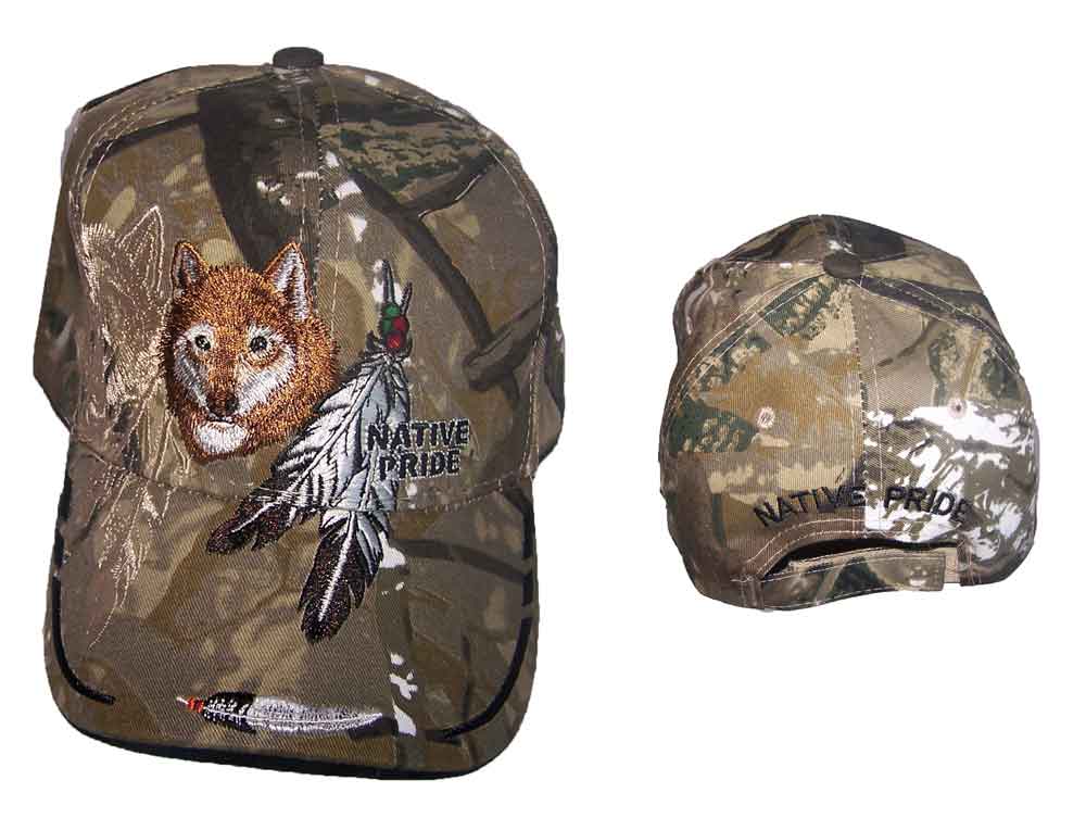 Wolf & Feathers  Native Pride Embroidered Baseball Caps - CAMO