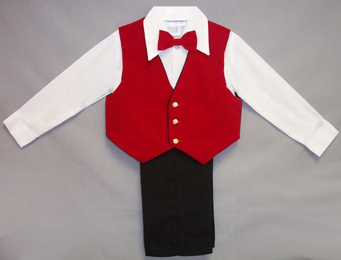 Boys 4Pc  Slacks  & Red Velvet  VEST  Sets - Sizes: 1-7