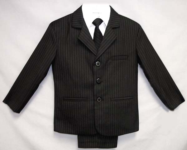 Boys 5Pc Pin-Striped DRESS Suits - Black - Sizes: 4-7 ( # 132B)