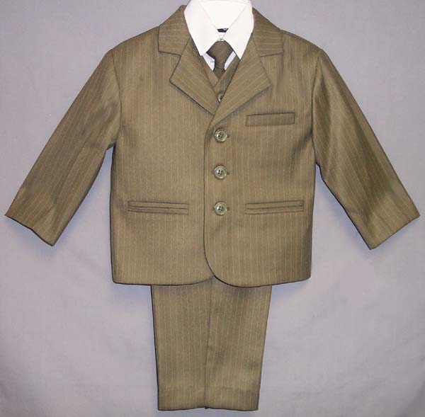 Boys 5Pc Pin-Striped DRESS Suits - Olive Color (Sizes: 4-7)