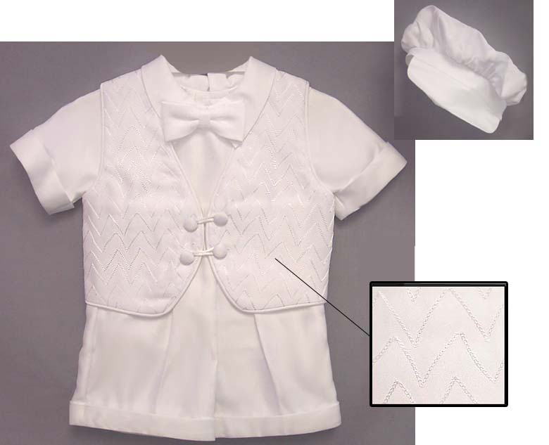 Boys 5Pc White Christening SHORT Sets- Sizes: 9-14 Mos. ( # 5864)