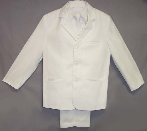 5Pc Boys  Suit With VEST  - White  - Sizes: 8 Thru 14 ( # 5956W)