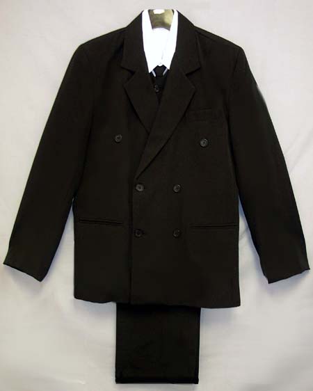 Boys 5Pc Double Breasted VESTed Suits - Black Color  (16-20)