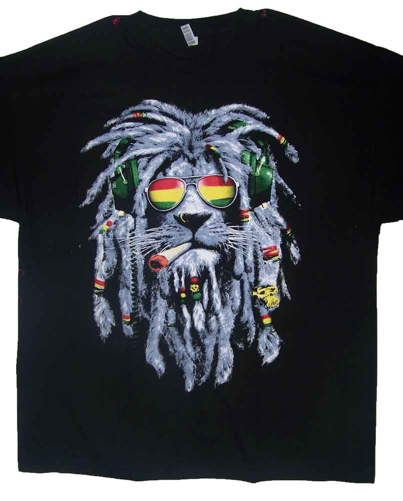 Reggae Rasta  Lion of Judah Black Cotton T-Shirts