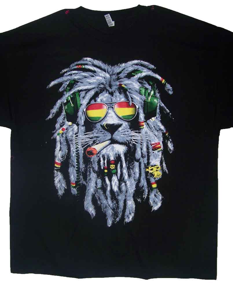 Reggae Rasta  Lion of Judah Black Cotton T-SHIRTS