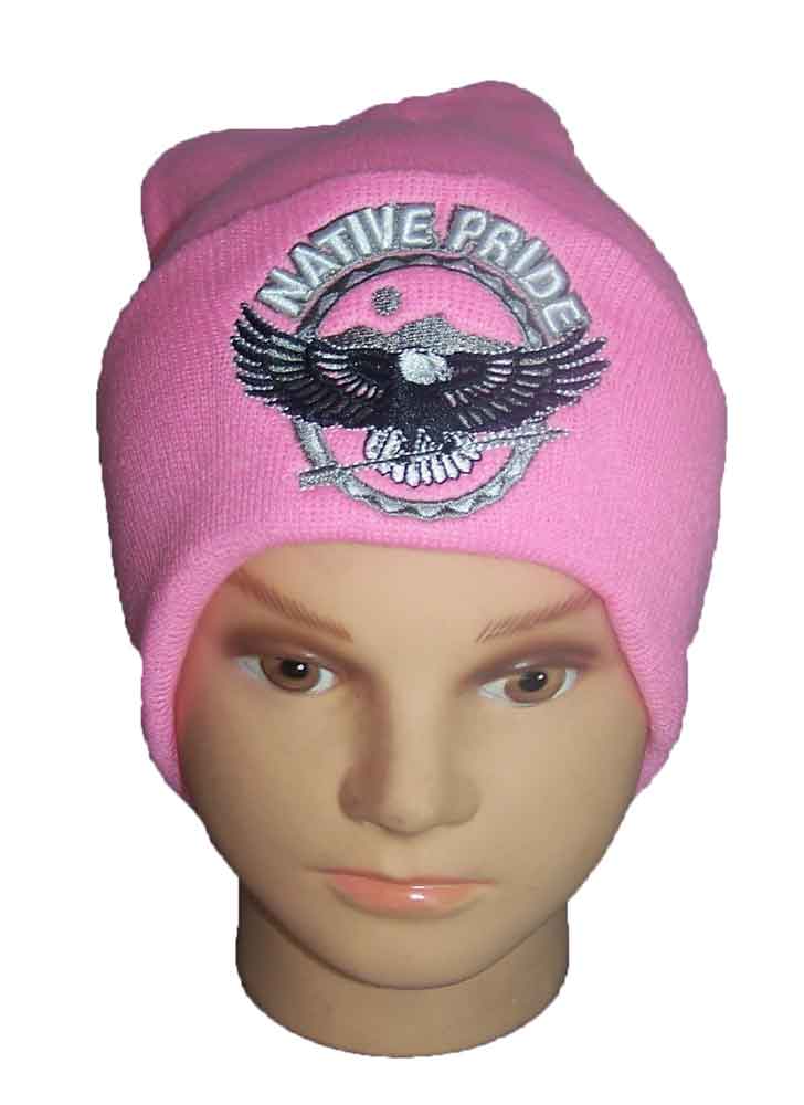 Pink NAtive Pride EmBroidered BeAnies Winter CAps - Flying EAgle