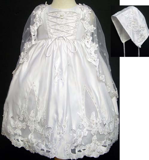 Girls 3Pc Designer Style Christening Dress With BEADS