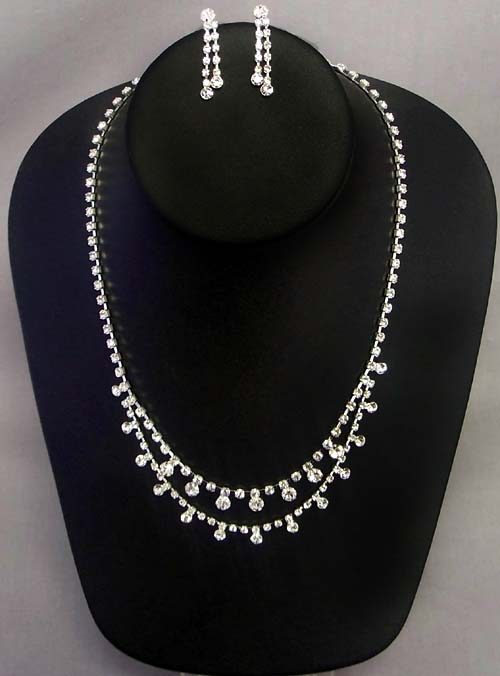 Rhinestones - 3Pc Earrrings & Necklace Set