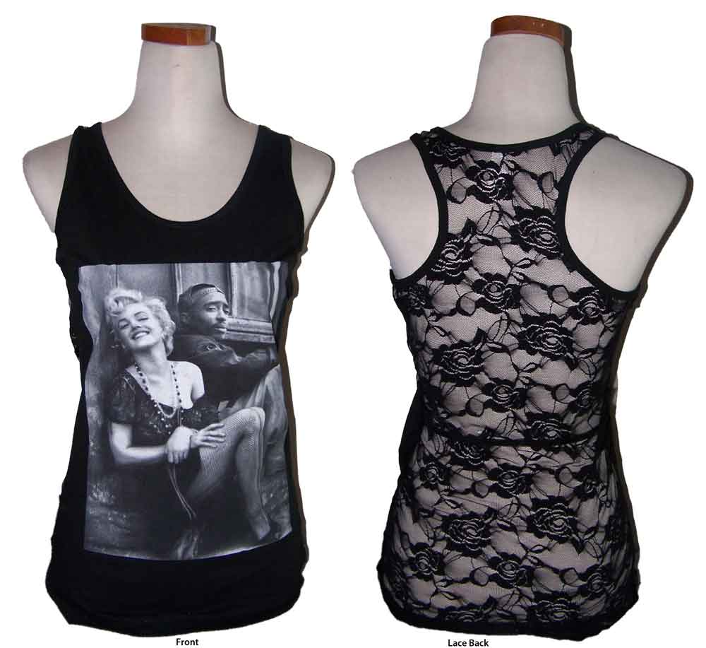 Marilyn Monroe & Tupac 2PAC Womens/Jr Style TANK TOPs w/ Lace