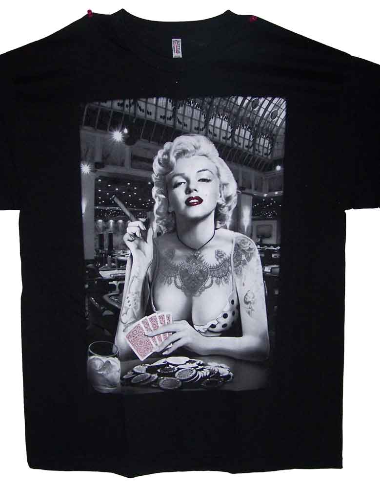 Marilyn Monroe Black T Shirts - Playing Poker & Smoking CIGAR