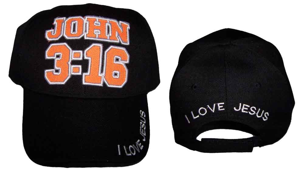 John 3:16 Christian Embroidered BASEBALL Caps Hats - Black  Color