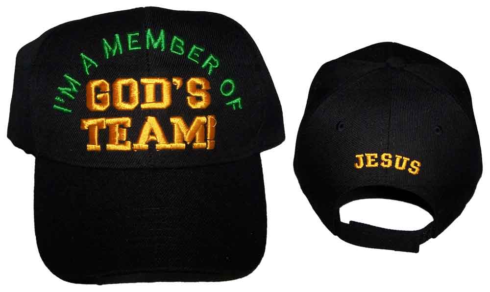 Gods Team Christian Embroidered BASEBALL Caps Hats - Black