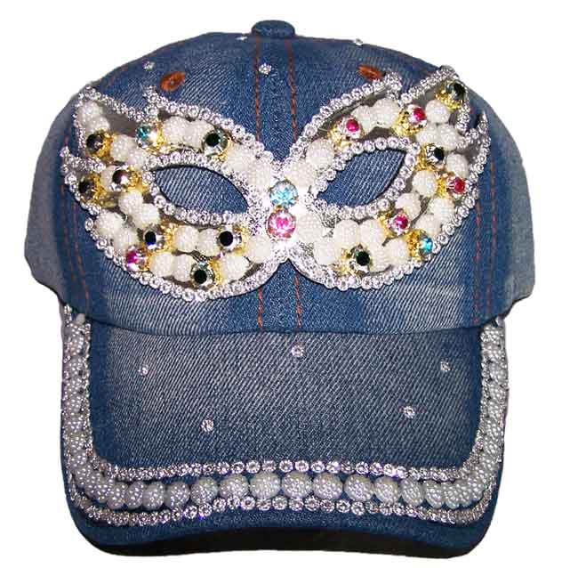 Designer Style BASEBALL  CAP w/  Mask Rhinestones - Jr. Size