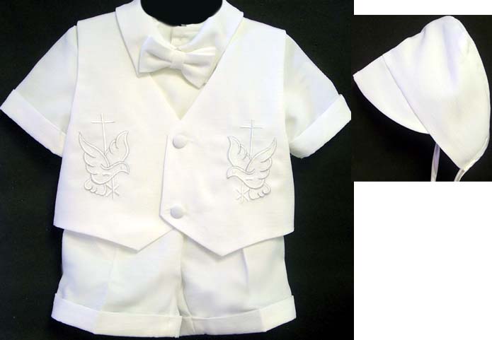 Boys 5Pc Christening SHORT Sets - Dove & Cross  (6-24 Mos)