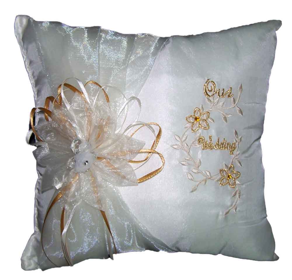 Ring Bearers White Pillow With ''Our WEDDING'' Embroidery Ivory