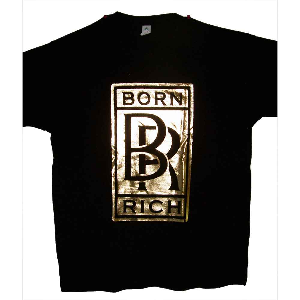 Born Rich  GOLD Foil US Screen Printed Black T-Shirts  - Size: XL