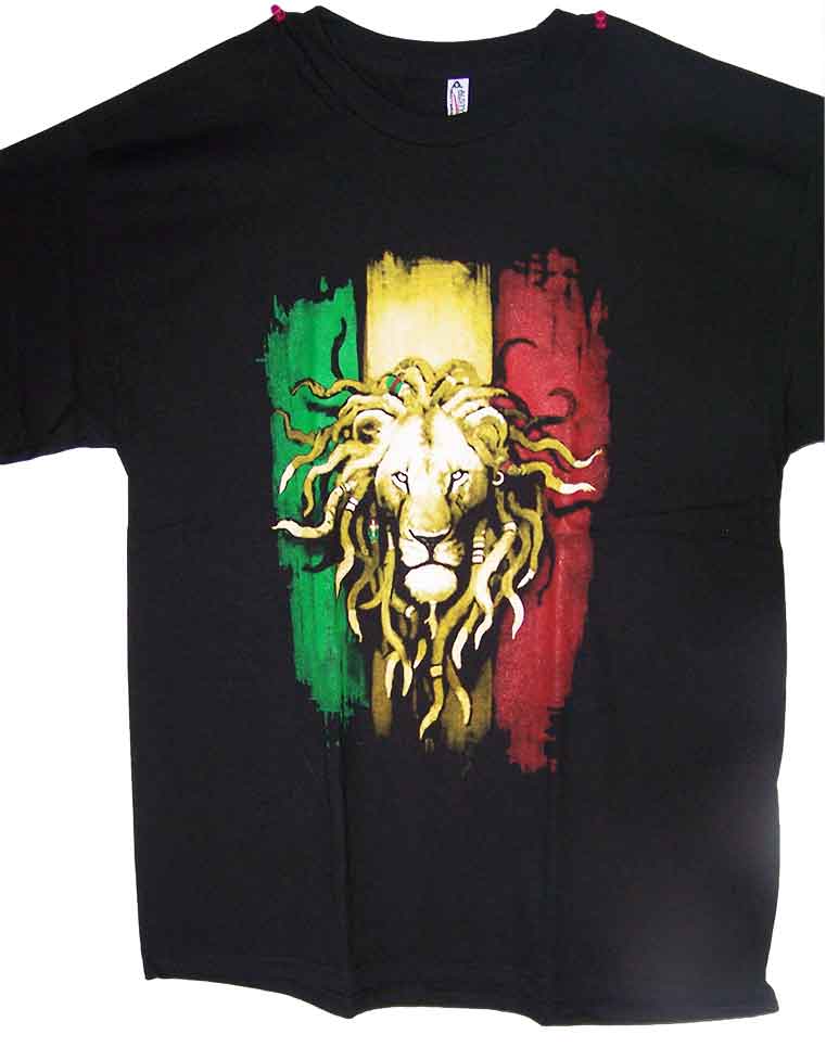 Reggae Rasta Lion US Screen Printed 100% Cotton Black T-Shirts