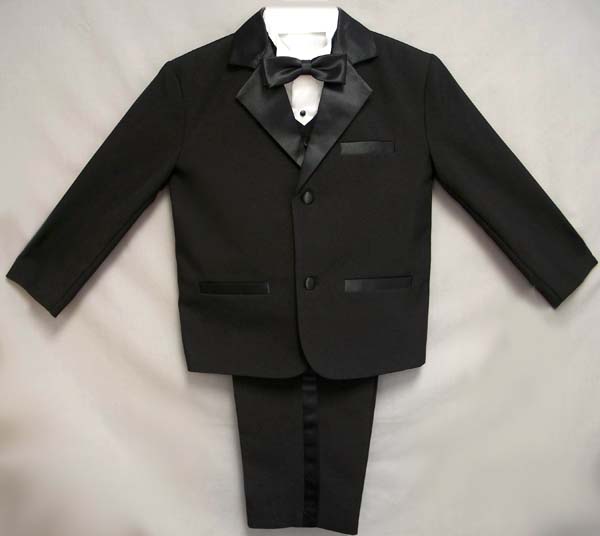 Boys 5Pc Black VESTed Tuxedos  -  No Tail:  8 Thru 14 ( # 5953B)