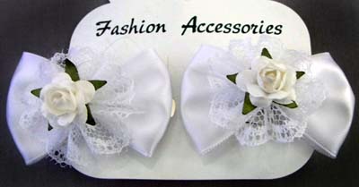 HAIR ACCESSORIES  2Pc Mini-Hiarbows With Lace & Rosettes - White